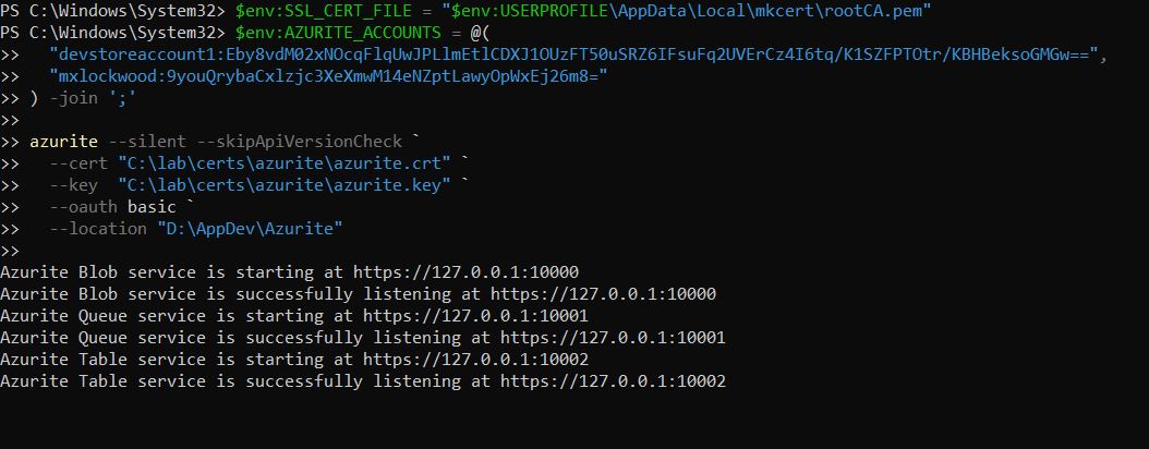 Set Environment Variables and Start Azurite