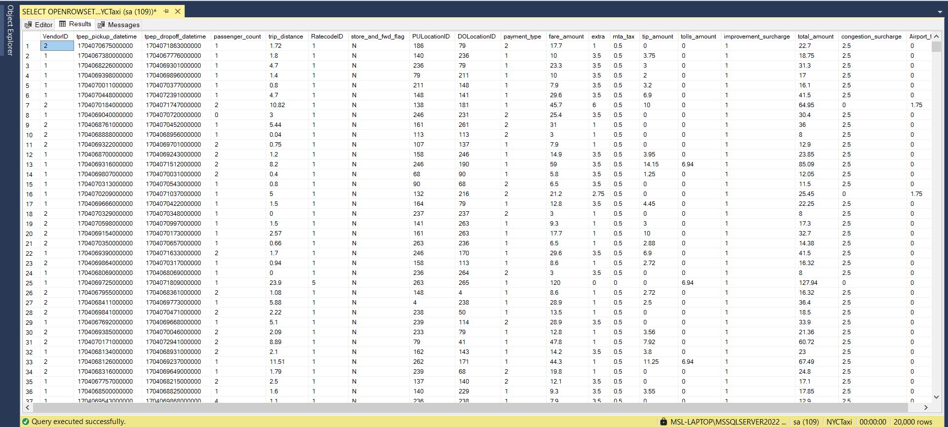 MinIO SQL query results